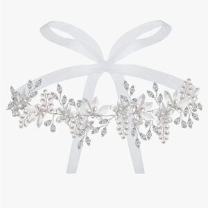 Silver Pearl Bridal Belt or Hair Vine Headband